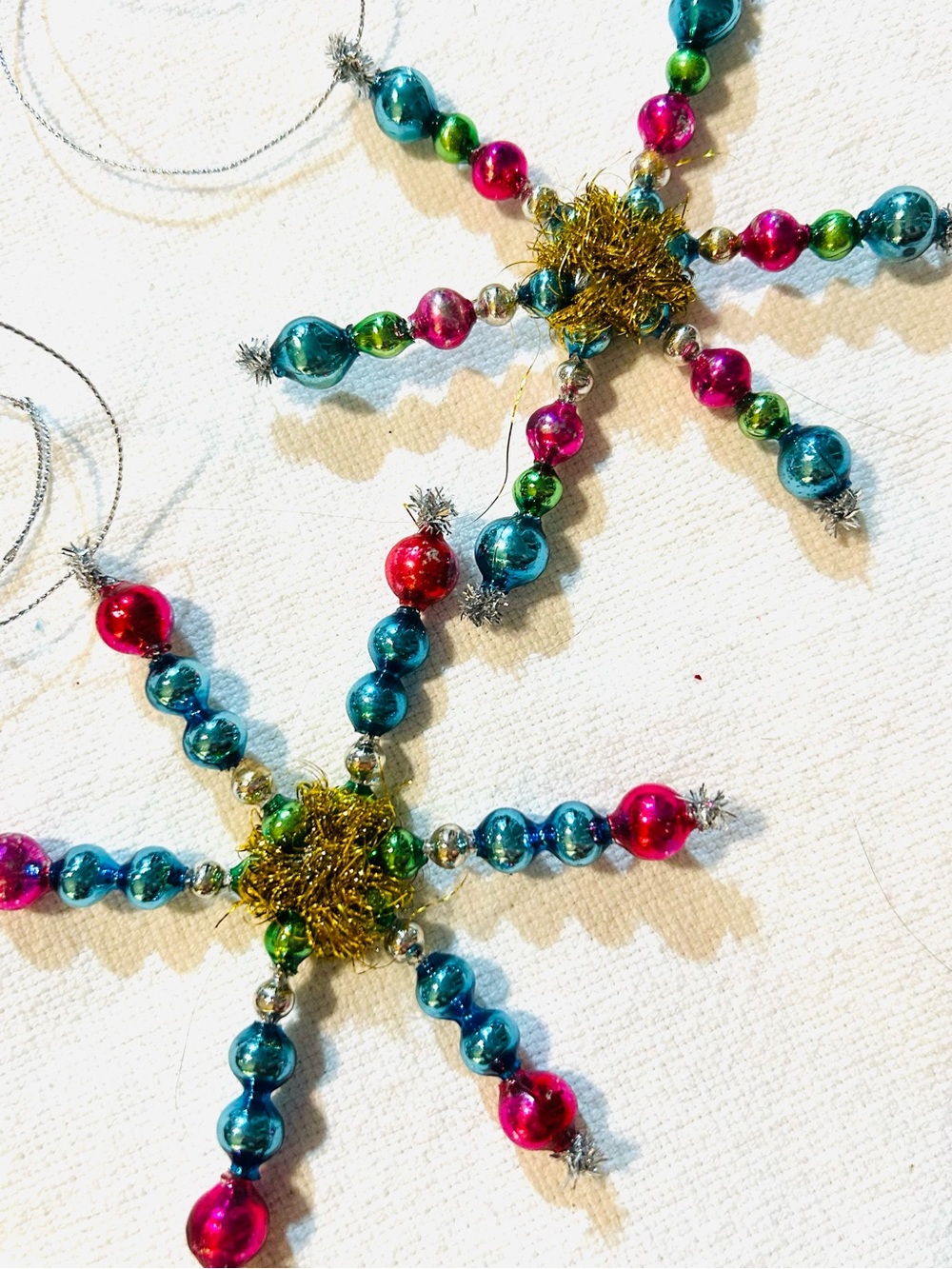 Vintage repurposed mercury, glass bead flowers holiday Christmas ornaments